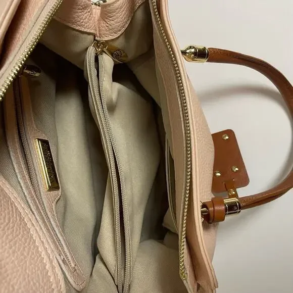 Valentina Genuine Leather Italy Peach Pale Purse Satchel Shoulder Bag‎ Feet - Picture 3 of 10